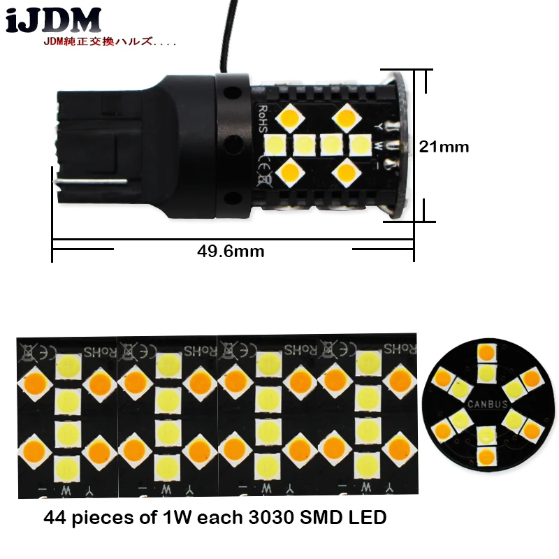 Без гипервспышки 7440 LED Canbus 1156 BAU15S 3156 T20 P21W белые/Янтарные светодиодные лампы для