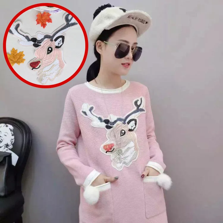 Большая блестящая нашивка с лосями блестки вышитая Рождественская флисовая