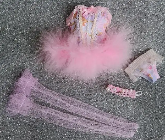 4pcs Новинка 4 шт./компл. изысканное розовое платье комплект со шнуровкой корсет платье кружевные чулки для blyth 19 joint body OB24 Куклы Kurhn аксессуары - Цвет: 4pcs