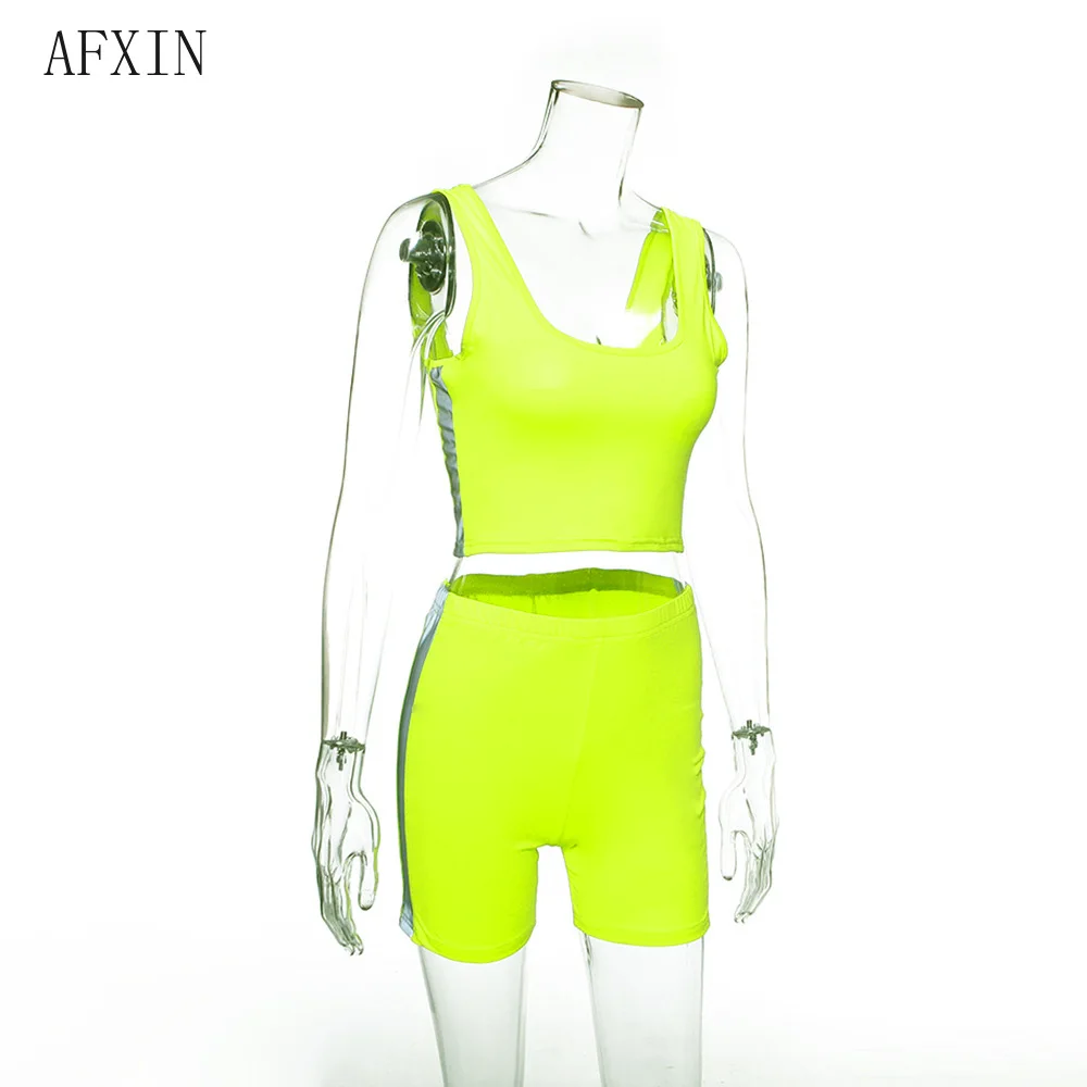 Женский неоновый комплект из двух предметов летний облегающий Светоотражающий