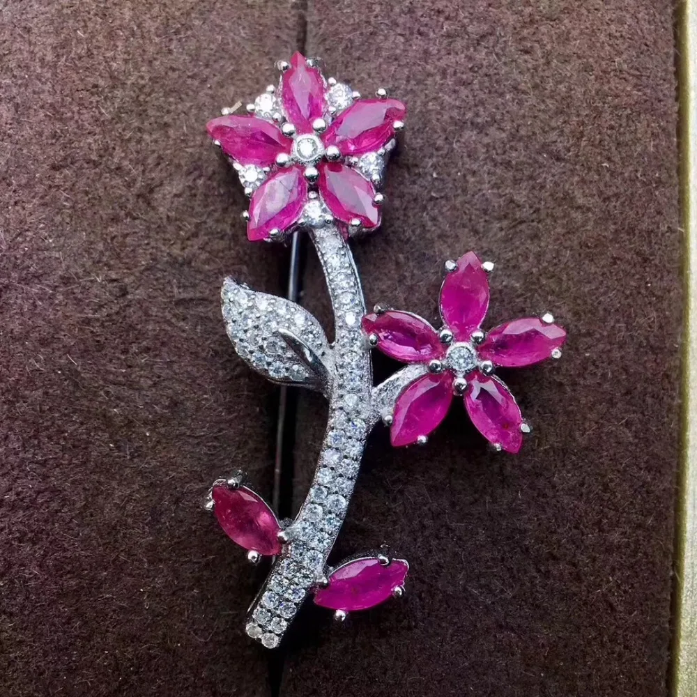 Натуральная красная Рубиновая элегантная брошь в форме листа подвеска из