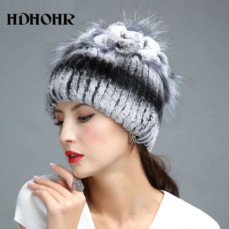 HDHOHR 2017 зимние женские теплые шапки из натурального меха кролика рекс