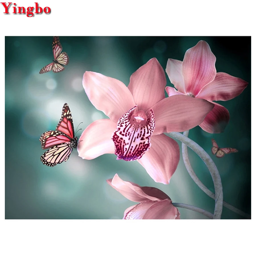 

5D diy diamond embroidery square/round drill diamond painting Orchid butterfly 3d diamond mosaic pattern home decoration
