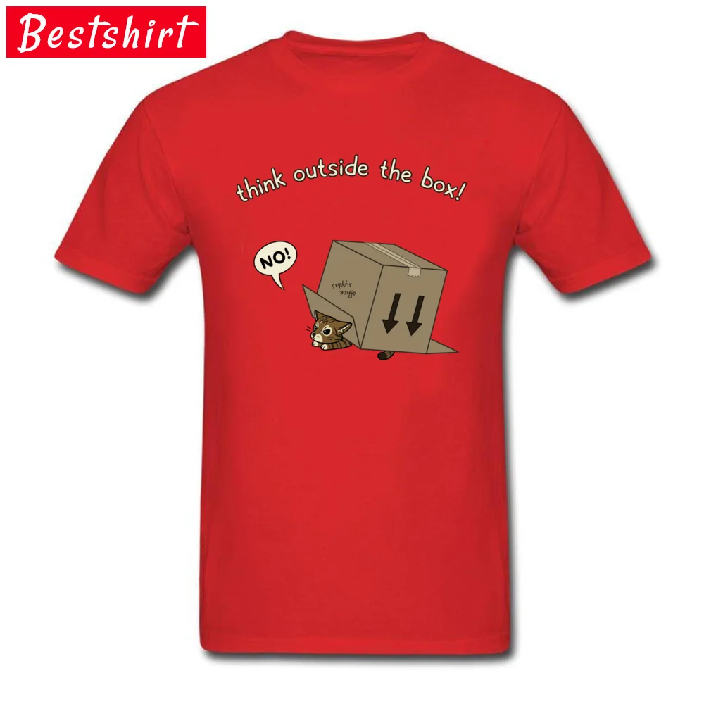 Красная футболка Думай за пределами коробки футболки с милым котом из аниме