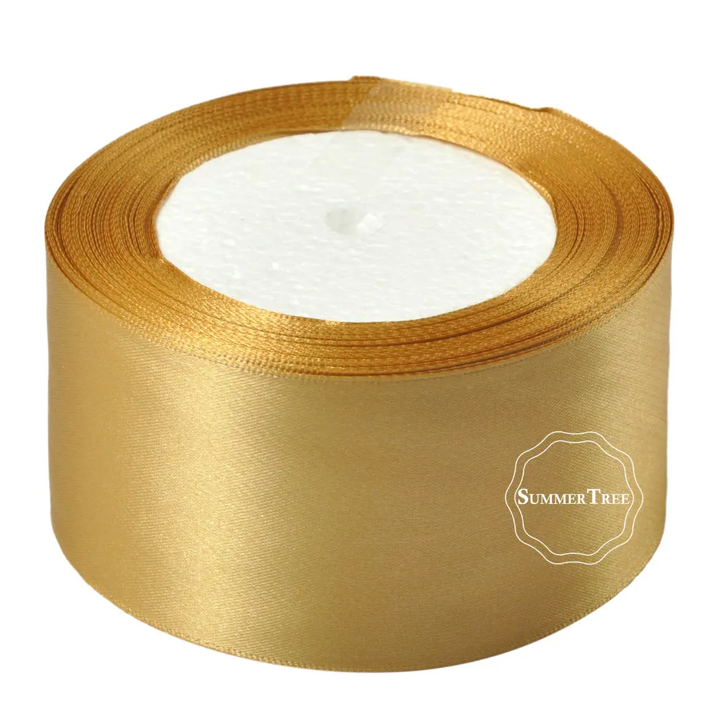 Gold 25 ярдов 2 дюйма 50 мм атласная лента пояс бант для подарков DIY ремесло свадебные принадлежности для вечеринки ручной работы юбилей украшение для банкета - Color: Gold