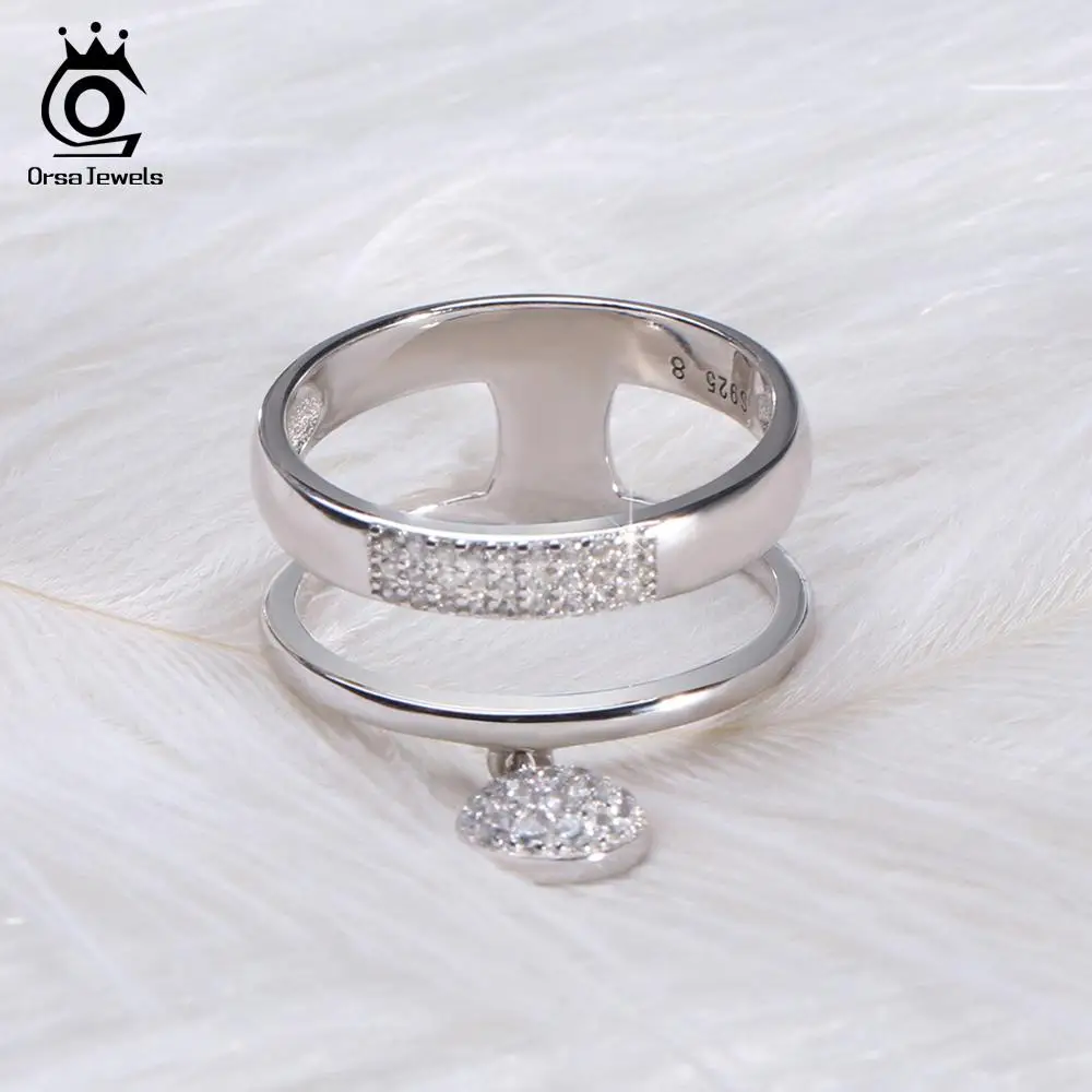 ORSA JEWELS Настоящее 925 пробы серебряные женские кольца AAA Блестящий кубический циркон паве установка женские ювелирные изделия для вечеринки SR54