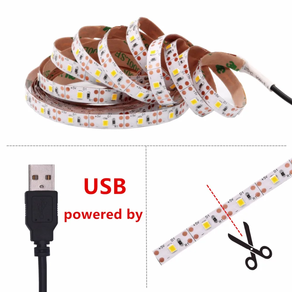 5 В USB Светодиодная лента не Водонепроницаемая 2835 Тира светодиодный свет гибкая