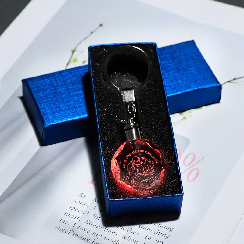 With gift box K9 кристалл мама подарок брелок Миниатюрный подарок на день матери Красочный Светодиодный светильник стеклянный брелок праздничный кулон брелок мама Gif - Цвет: With gift box