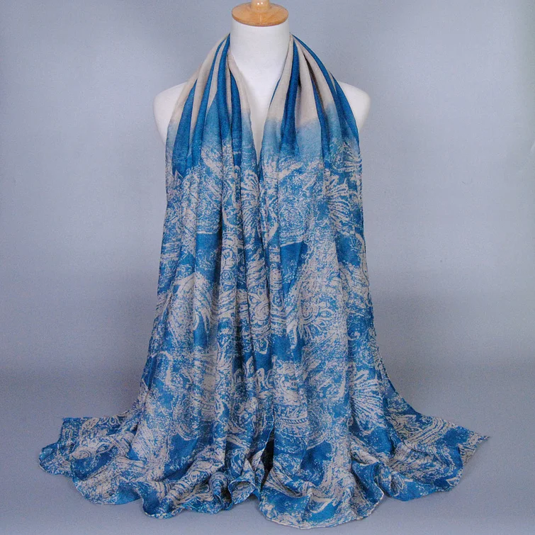 Shade color floral stripe fashion printe paisley long cotton voile shawls popular design wrap muslim scarves/scarf | Тематическая