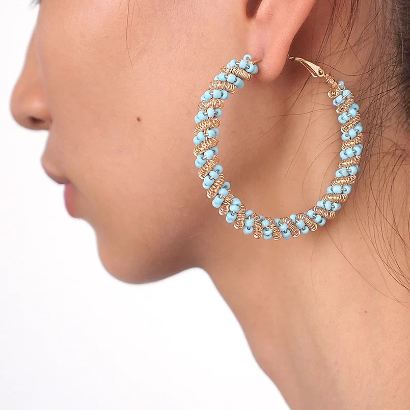 Женские серьги кольца с бусинами MANILAI богемные акриловые бусы ручной работы