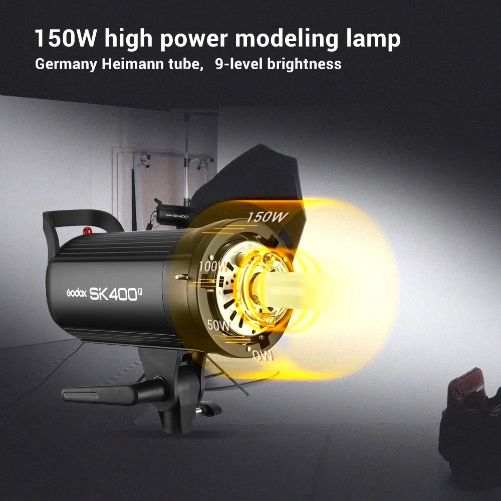 Студийный стробоскоп Godox SK400II Mini 400Ws светильник GN65 5600K встроенный 2 4G беспроводная X