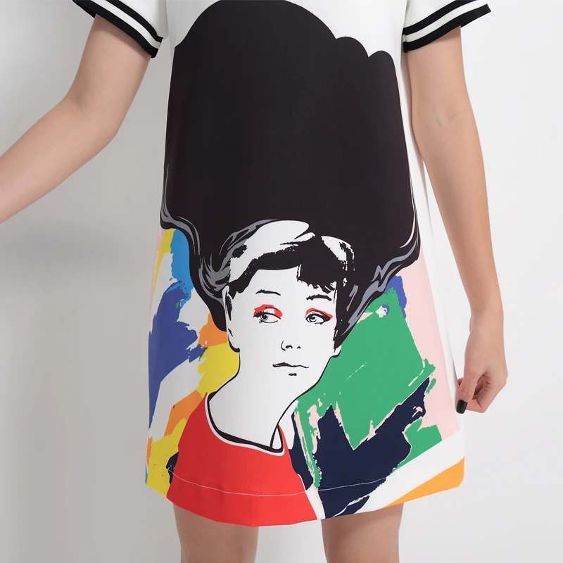 Новый 2017 Летняя мода dress Красоты глава печать ослабление воспитать в себе мораль