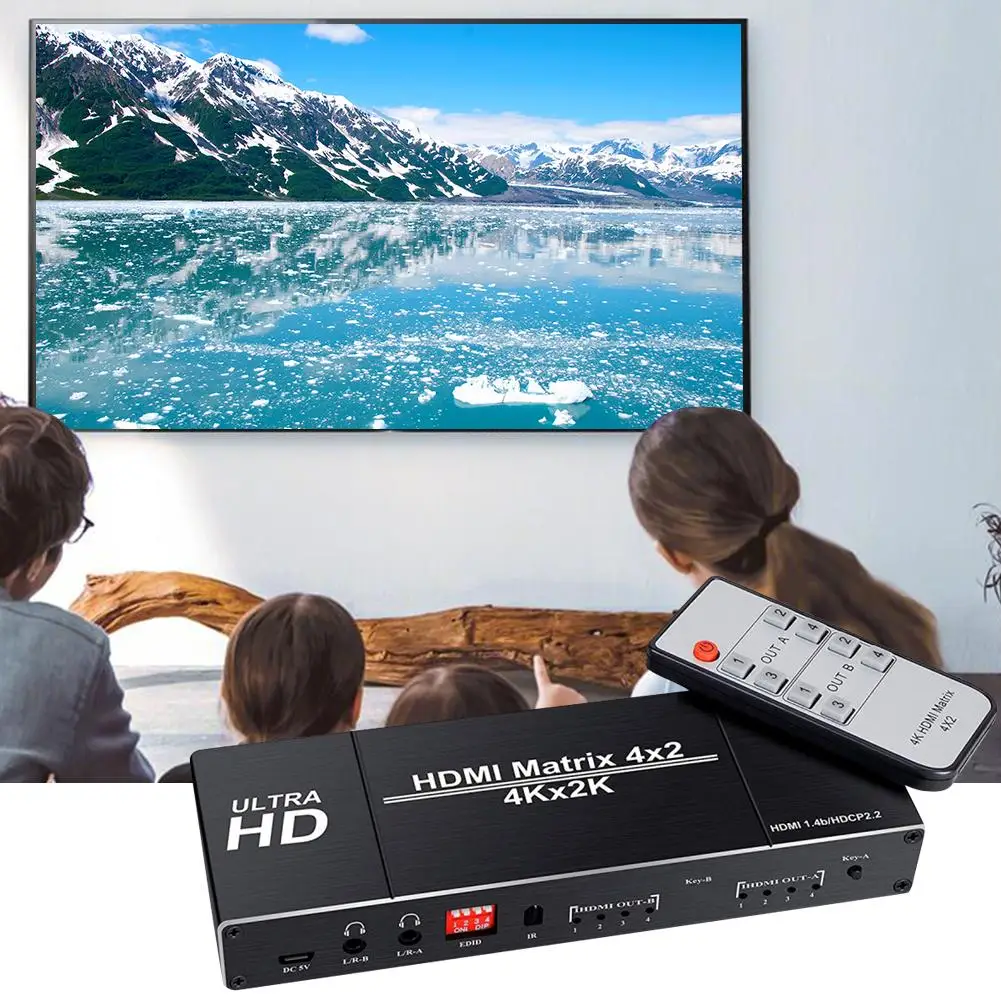 4 K HDMI EDID матрица в 2 из 4X2 двойной аудио выход волокно переключатель