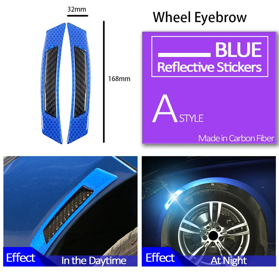 Wheel Blue Black Автомобильная Светоотражающая полоса из углеродного волокна защитная наклейка для Alfa Romeo 159 Chevrolet Aveo Captiva Ford Focus 3 Fiesta Mondeo Fusion - Название цвета: Wheel Blue Black
