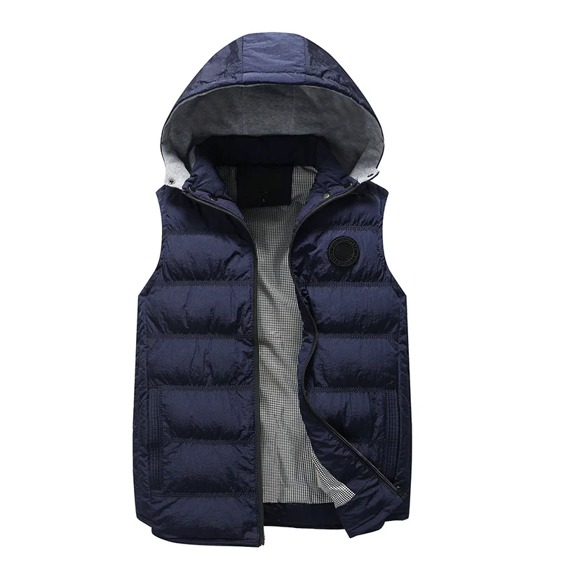 Autumn Winter Men Thick Warm Vest Sleeveless Jackets Casual Slim Fit Fashion Solid Male Padded Waistcoat Jackets Plus Size CYL53 - Цвет: Blue Vest