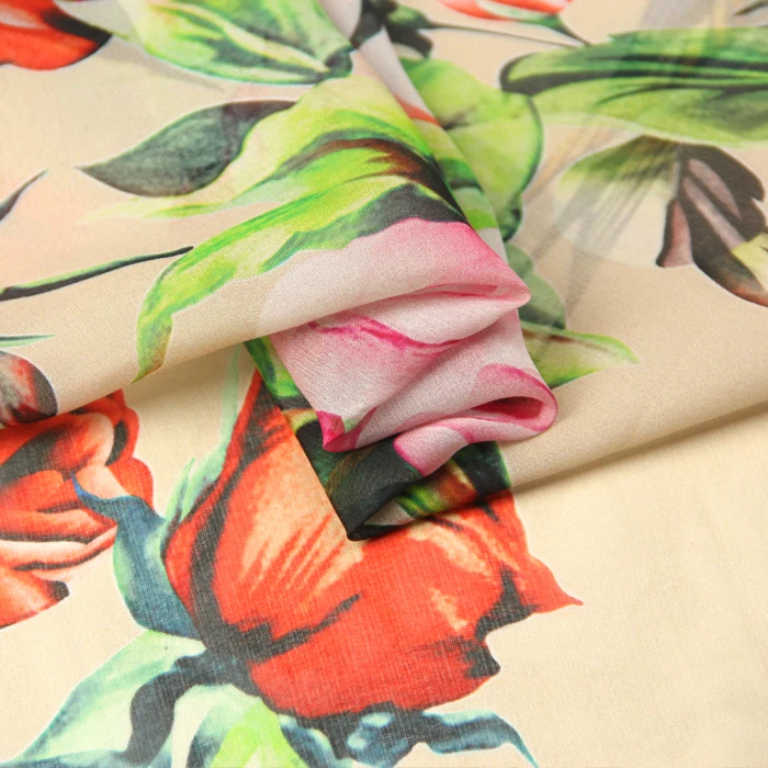 100%Pure PRINTED SILK CHIFFON 135cm width 8momme Silk Chiffon Roll Yarn Fabric New Arrival 2018 Free Shipping Dancing Rose 061 | Дом и сад