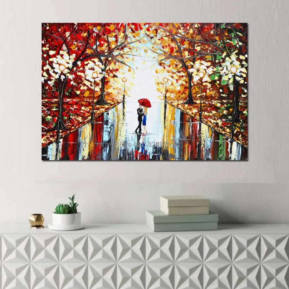 

Hand Painted Abstract Palette Knife Impasto Lovers Kissing Oil Painting Canvas Wall Picture Living Room Bedroom Home Wall Decor