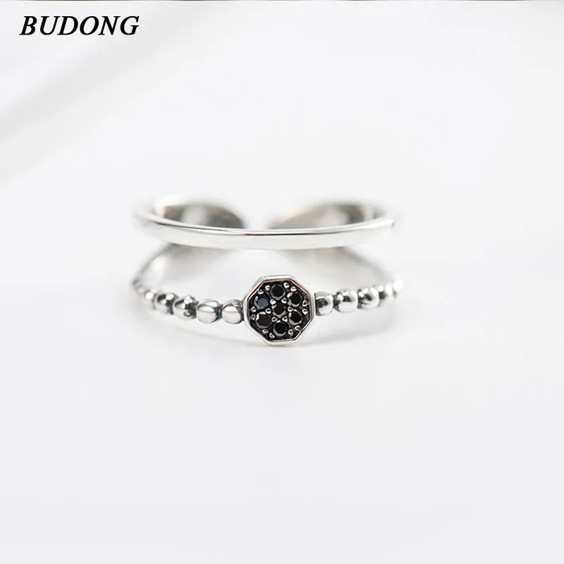 BUDONG Горячая распродажа 100% 925 Серебряное стопка кольцо с двойным круглым слоем для женщин Аутентичное колье для украшений XURT263 на.