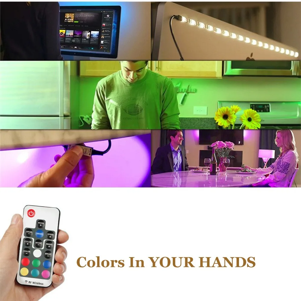 USB LED Strip 5050 RGB TV Background Lighting Kit Cuttable with Controller Waterproof Fiexible Light 60Led/m 0.5/1M/2M Set |