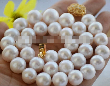 

Eternal wedding Women Gift word necklace 925 real natural big 715 12mm WHITE ROUND freshwater PEARL NECKL