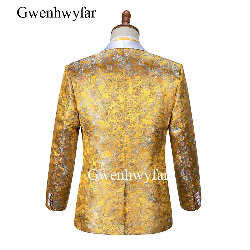 Gwenhwyfar, новинка, роскошный золотой мужской костюм с цветами, свадебные костюмы жениха для мужчин, приталенный, 3 предмета, смокинг, смокинг на заказ, выпускной, Блейзер, Terno