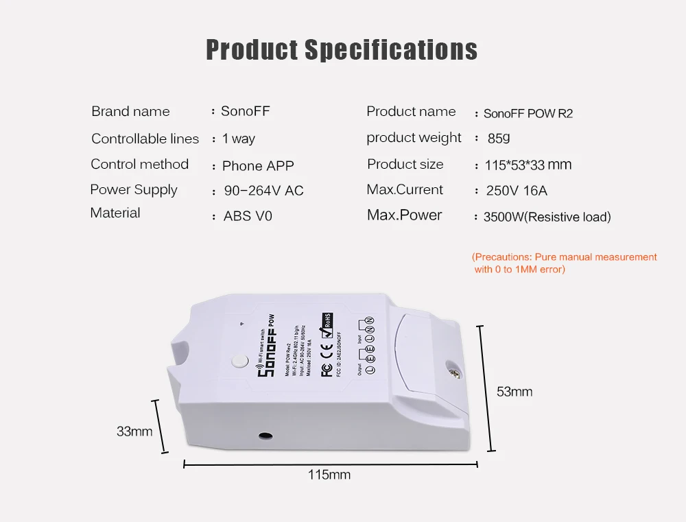 Sonoff Pow R2 Wifi умный домашний коммутатор, домашний комплект 16А 3500 Вт, монитор энергопотребления, потребление энергии тока, поддержка Alexa google Home