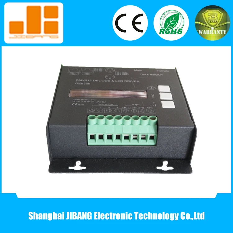 Бесплатная доставка CE ROHS 4 ch RGBW dmx декодер 10a * xlr/rj45 in/out канала/12 24V/40A pn:DE8356|rgbw decoder|dmx