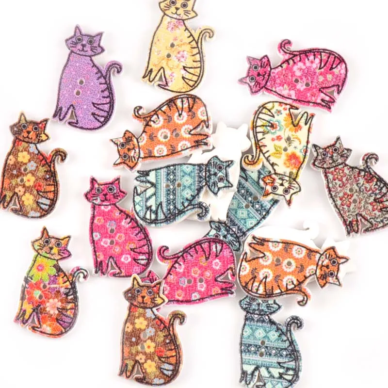 25pcs Wooden Crafts Vintage London Cat Pattern Buttons For Clothing Sewing Handmade Scrapbooking Accessories 18x30mm M0798x | Дом и сад