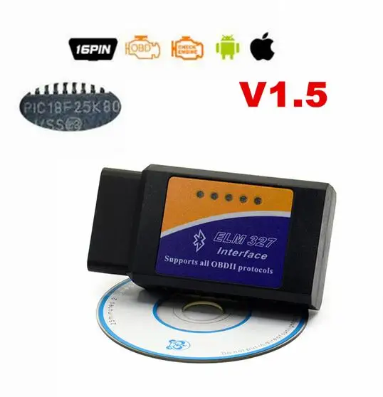 10 шт./лот V1.5 чип PIC18F25K80 ELM327 Bluetooth АВТО ЧИТАТЕЛЬ КОДА Супер Мини ELM 327 работает на