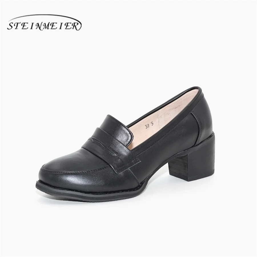 Туфли-лодочки женские из натуральной коровьей кожи черные/коричневые/серые |