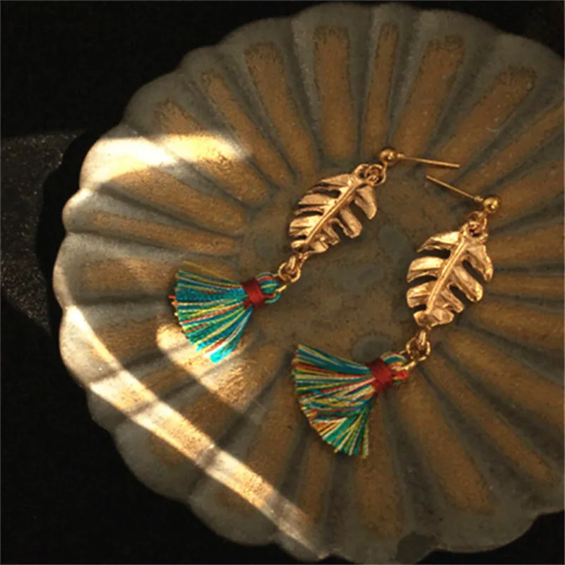 Korea Plantain Leaf Fringed Earrings Vintage Delicate Long Tassel For Women Wedding Bohemian Brincos Gifts | Украшения и