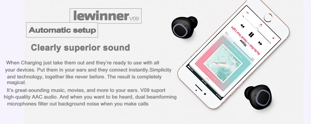 Lewinner V09 Bluetooth наушники беспроводные наушники TWS наушники 500 мАч Мини зарядный чехол глубокий бас стерео звук с микрофоном
