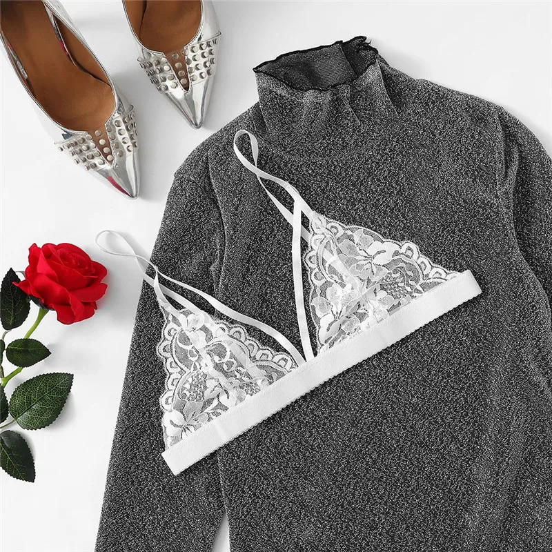 SHEIN серый Highstreet со стоячим воротником Блестящая футболка Современная Леди с длинным рукавом Приталенная футболка Осенняя Повседневная рабочая одежда женские футболки Топ