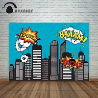 allenjoy explosive cartoon city with tall building comic style hero background photocall for a photo shoot camera