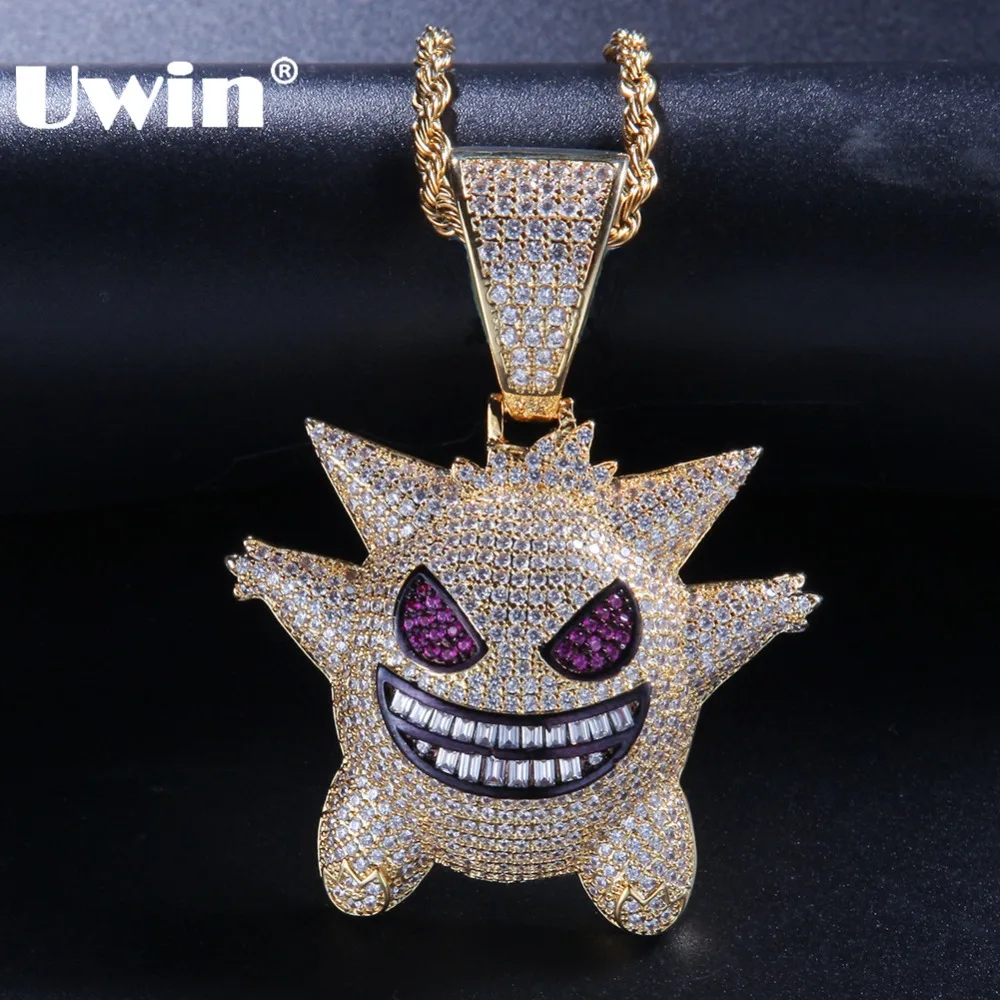 Uwin Мода хип хоп микро Pave Bling сказочное ожерелье со льдом кубического циркония Маленький Дьявол кулон цепи ювелирные изделия для женщин мужчин