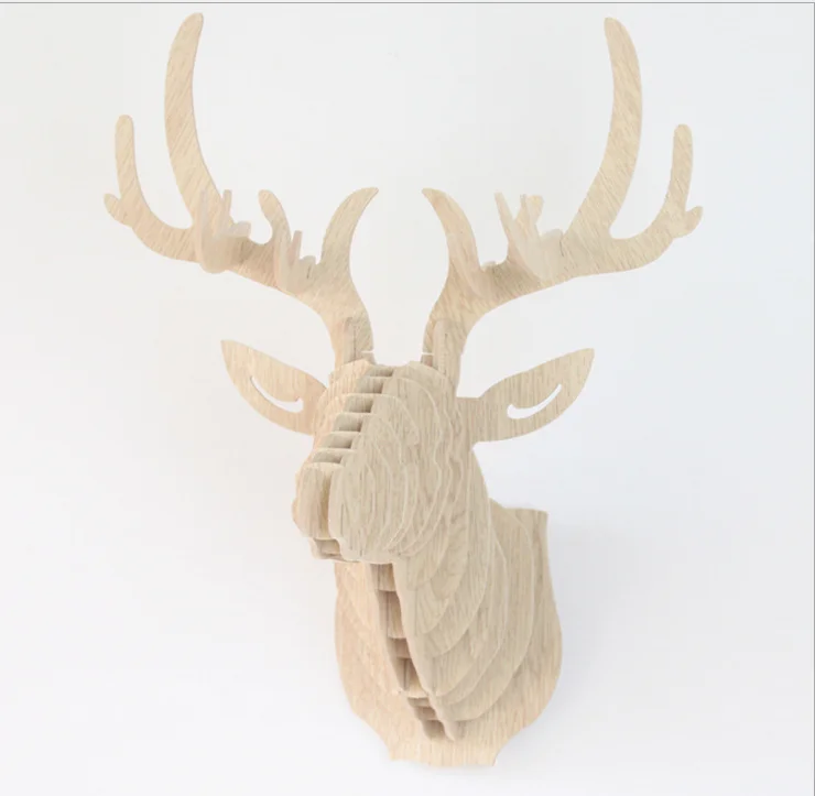 DIY 3D деревянные животные голова оленя арт модель дома офиса настенные подвесные