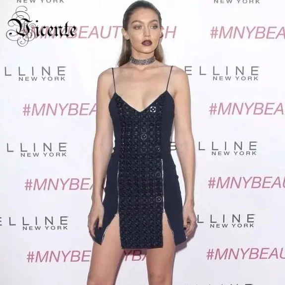 Женское Бандажное платье на молнии роскошное вечернее с блестящими бусинами