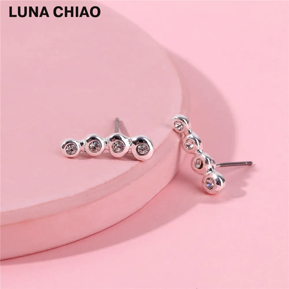 Женские серьги пусеты LUNA CHIAO модные с металлическими кристаллами|post earrings|crystal