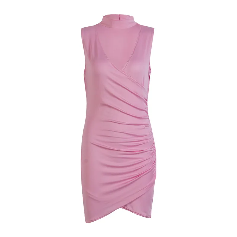 Летнее женское облегающее короткое платье карандаш без рукавов с V образным