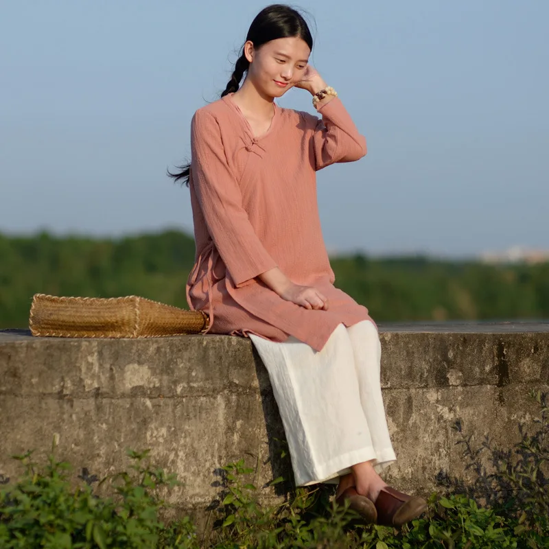 SCUWLINEN 2019 Лето ретро Китайский Стиль оригинальный плиты кнопки свободные льняные