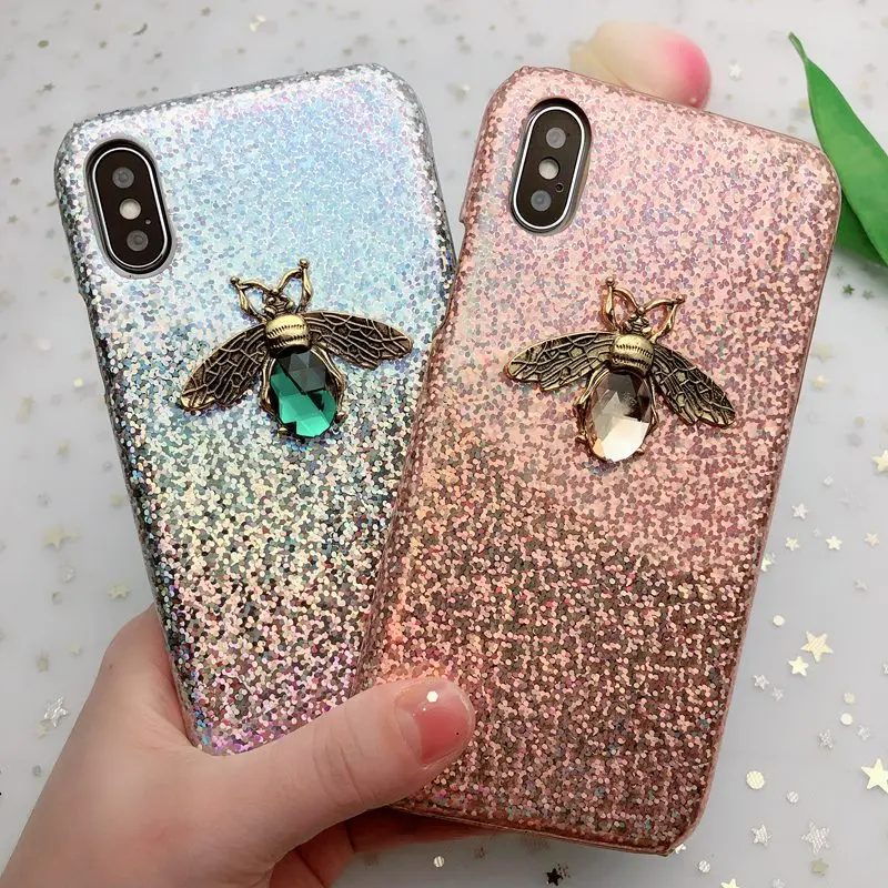 Модный Блестящий 3D металлический блестящий чехол с Пчелой для iPhone X XR XS MAX 8 7 6 Laser