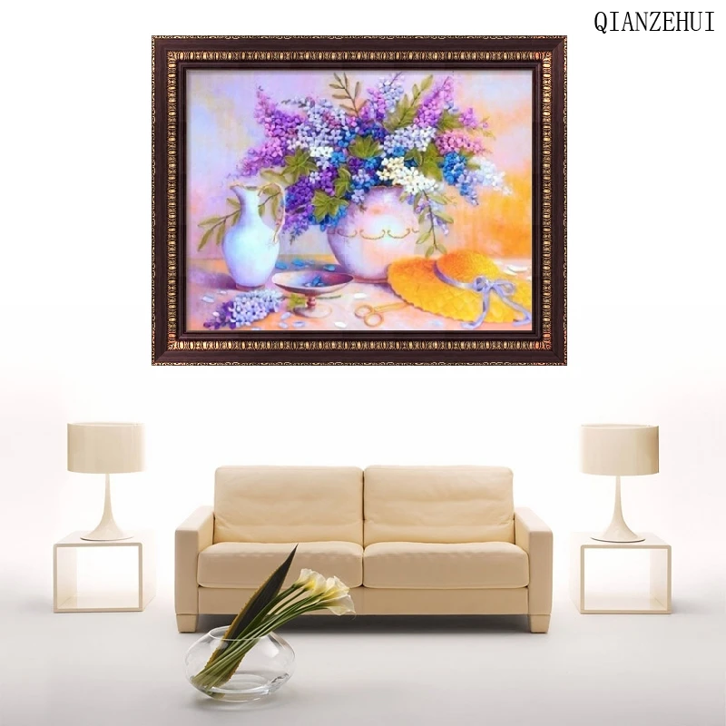 QIANZEHUI DIY Rhinestone plastic crafts diamond Lavender plants painting cross stitch full embroidery | Дом и сад