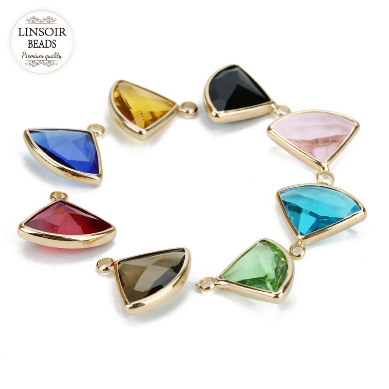 LINSOIR 5pcs/lot Sector Shape Glass Pendants Charms 17*19mm/17*17.5mm Charm for DIY Jewelry Finding Connectors | Украшения и