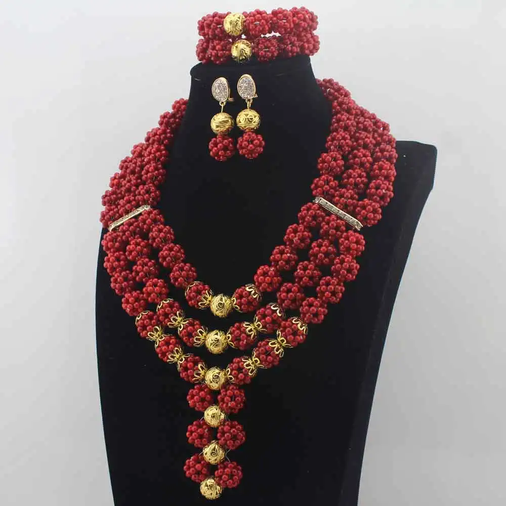 Новинка 2019 набор ювелирных изделий из африканских красных коралловых бусин