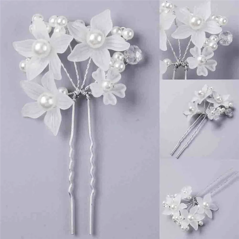Bridal Bridesmaid Crystal Pearl Barrette Plain White Flower Floral Hairpin Elegant Headwear Popular Wedding Hair Accessories New |