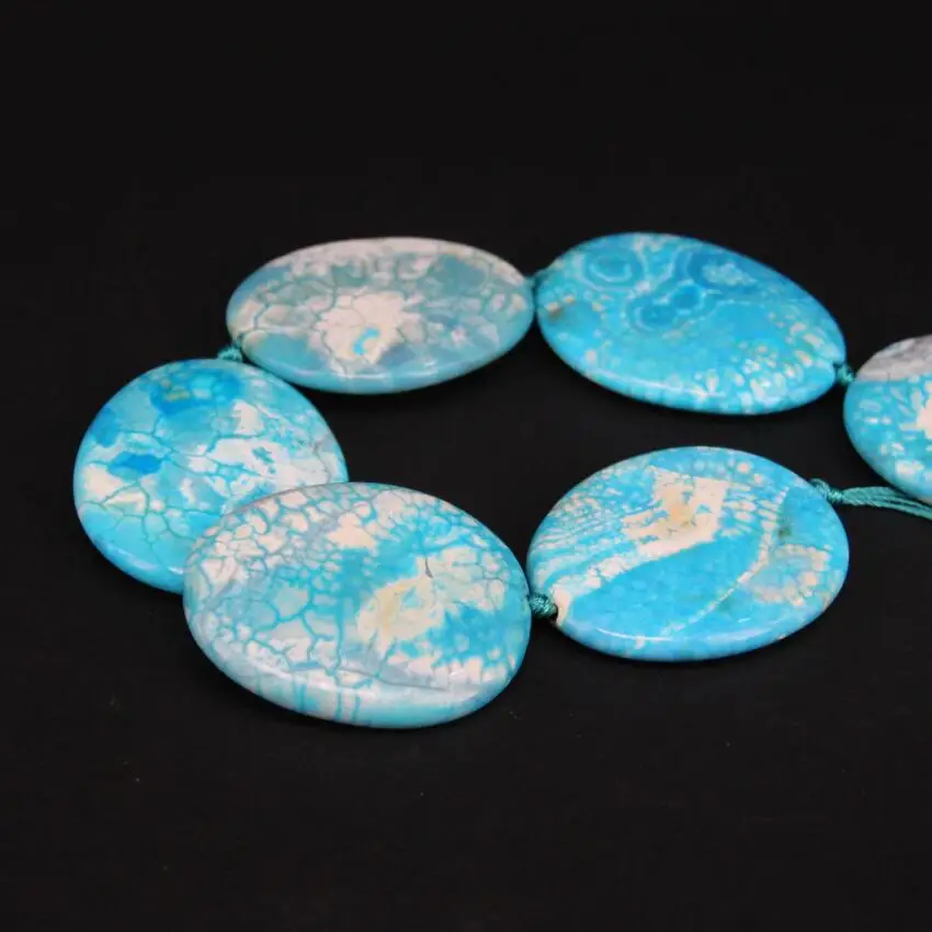 15 5 дюйма/нить большая НАТУРАЛЬНАЯ голубая агата с трещинами овальная плита