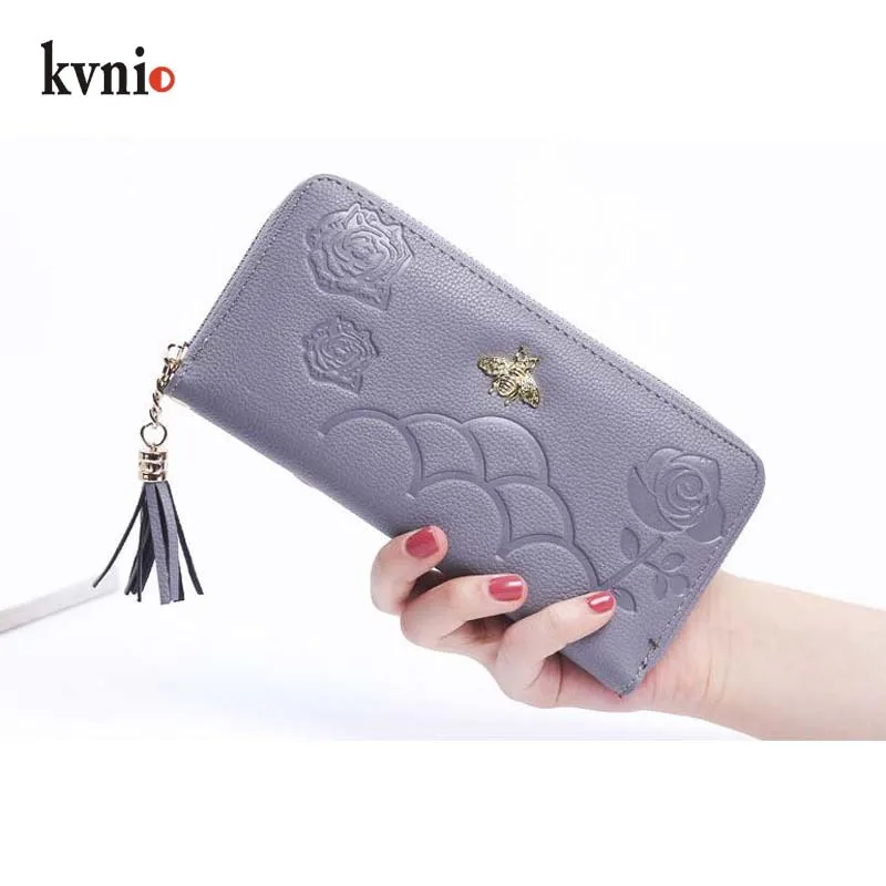 KVNIO PU кожаный винтажный кошелек с Пчелой женские длинные кошельки на молнии сумки