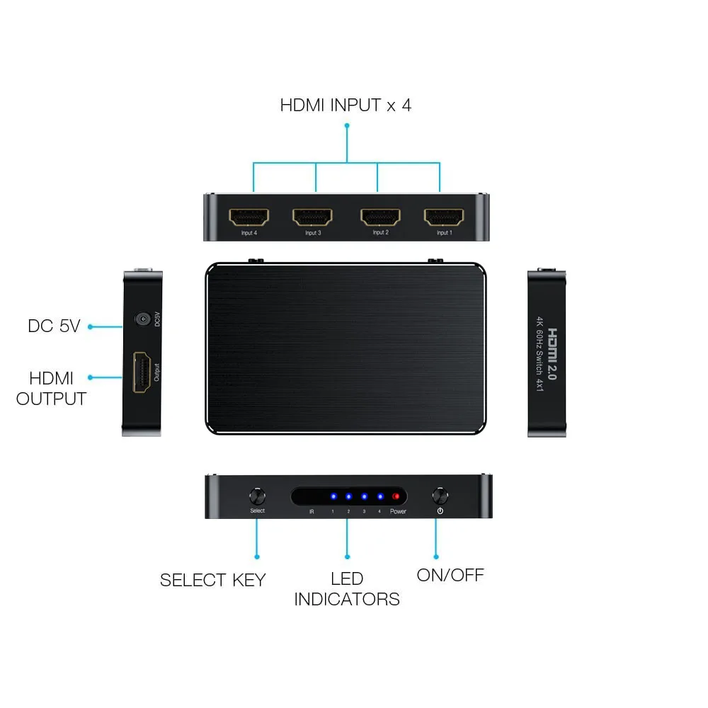 HDMI сплиттер Aikexin 4x1 переключатель 2 0 коммутатор 4 в 1 выход 4K x K/60Hz HDCP HDR для XBOX 360 PS3 PS4