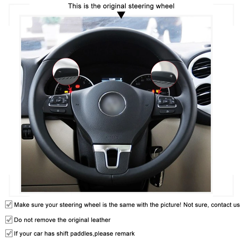 

MEWANT Suede Genuine leather Hand Sew Steering Wheel Cover for Volkswagen VW Tiguan Golf Plus Passat CC Touran Passat Alltrack
