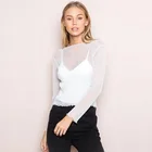 Весенняя блузка Willstage 2019 с круглым вырезом и длинным рукавом, рубашки, женская черная прозрачная рубашка, блестящие сексуальные топы для клувечерние, белая женская футболка